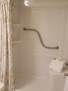 Shower in bathroom of suite at Oakcrossing Retirement Living