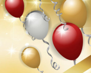 Red, gold and silver balloons