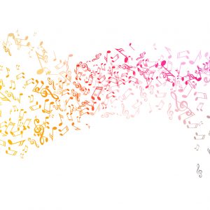 Colourful music notes on white background
