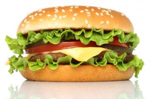 A hamburger on a white background