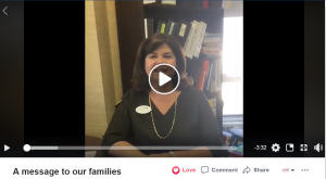 Screengrab of a video to families from peopleCare Tavistock's Executive Director