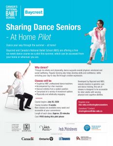 Poster for Sharing Dance Seniors - At Home Pilot developed by Baycrest and Canada’s National Ballet School (NBS) 