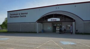Exterior shot of the arena where the community COVID-19 vaccine clinic took place