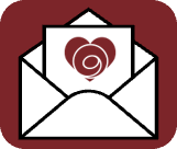 An open mail envelope on a burgundy background