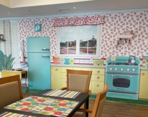 A Sensory-scapes wall mural depicting a retro 1950s kitchen