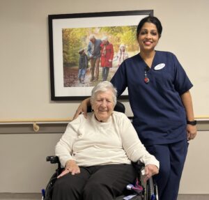 Picture of Nurse Sherin Cherian with a resident of peopleCare Meaford Long-Term Care