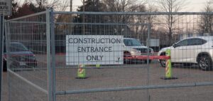 The Kitchener LTC redevelopment construction site. There is a sign that says, "construction entrance only."