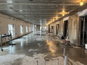 Inside an unfinished building at the Construction site of Tavistock LTC Redevelopment