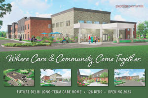 A sign that reads "where care and community come together"