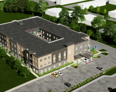 Aerial shot of artist rendering of new peopleCare long-term care home