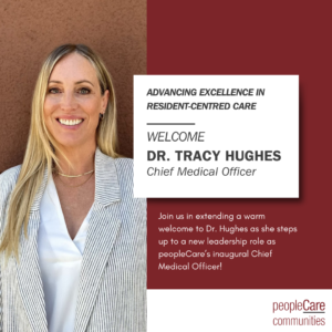 Photo of Dr Tracy Hughes and text that announces her as peopleCare's first-ever Chief Medical Officer